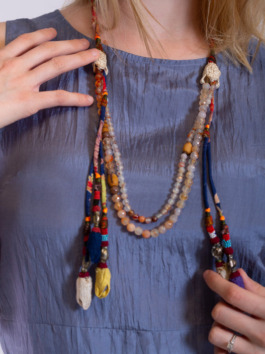 Natural Agate and fabric Necklace