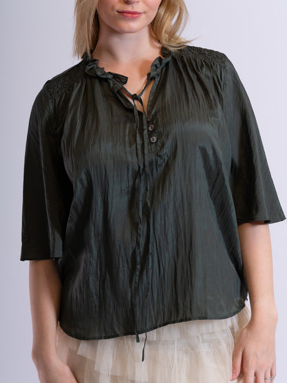Daisy Silk Shirt – Graphite Short Sleeve