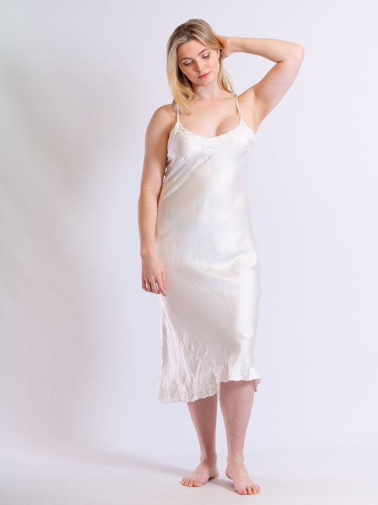 Marilyn Silk Satin Slip White Long