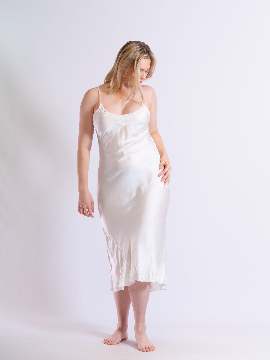 Marilyn Silk Satin Slip White Long