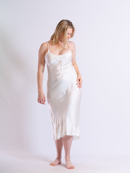 Marilyn Silk Satin Slip White Long