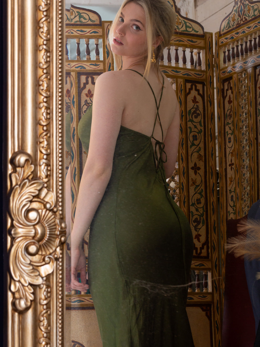 Amy Low Back Dress Dark Olive