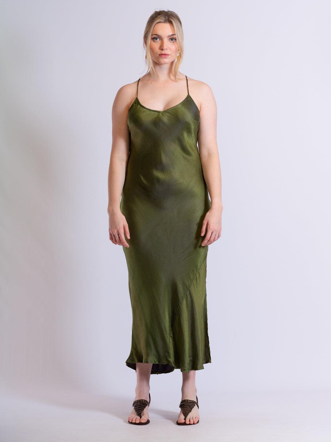 Amy Low Back Dress Dark Olive