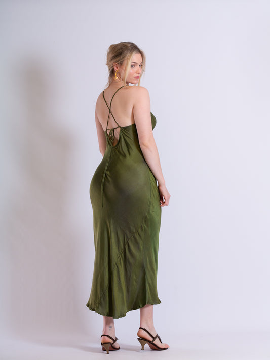 Amy Low Back Dress Dark Olive