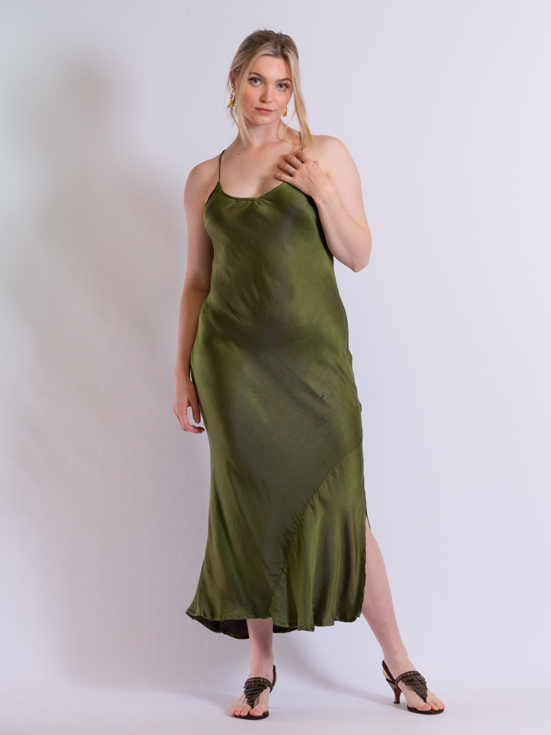 Amy Low Back Dress Dark Olive