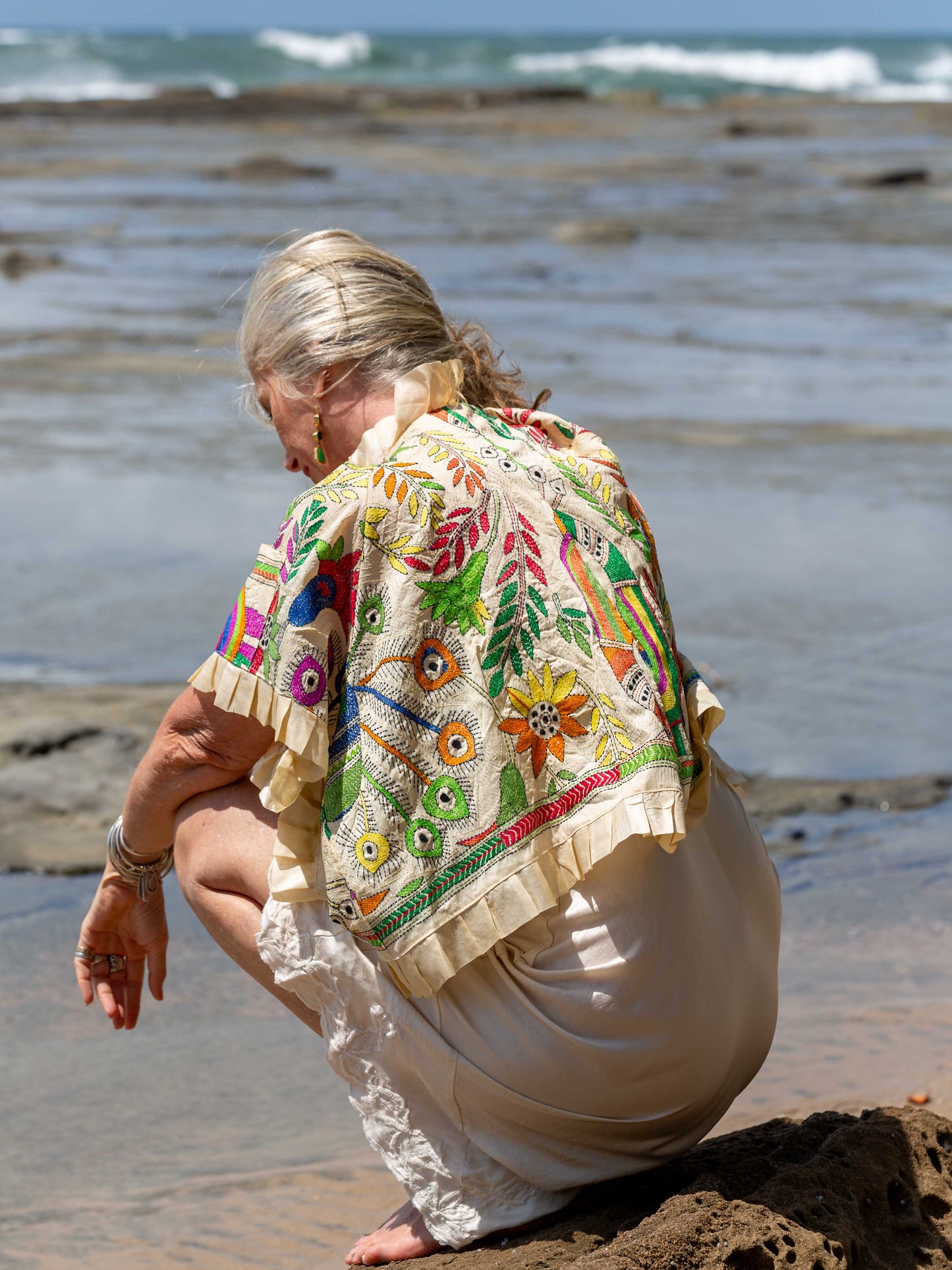 Shibui Silk Jacket. Peacocks Garden. Free Size