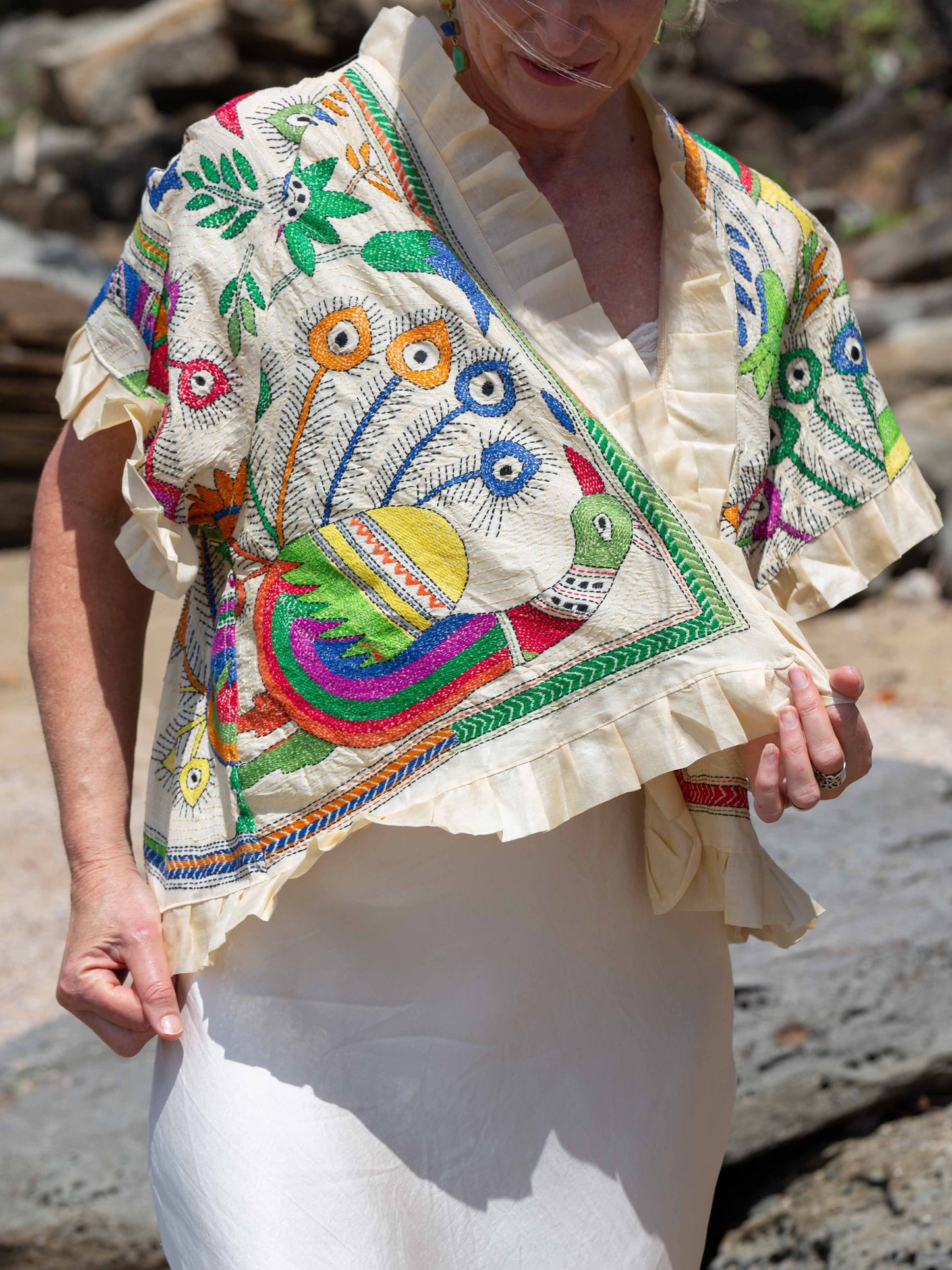 Shibui Silk Jacket. Peacocks Garden. Free Size