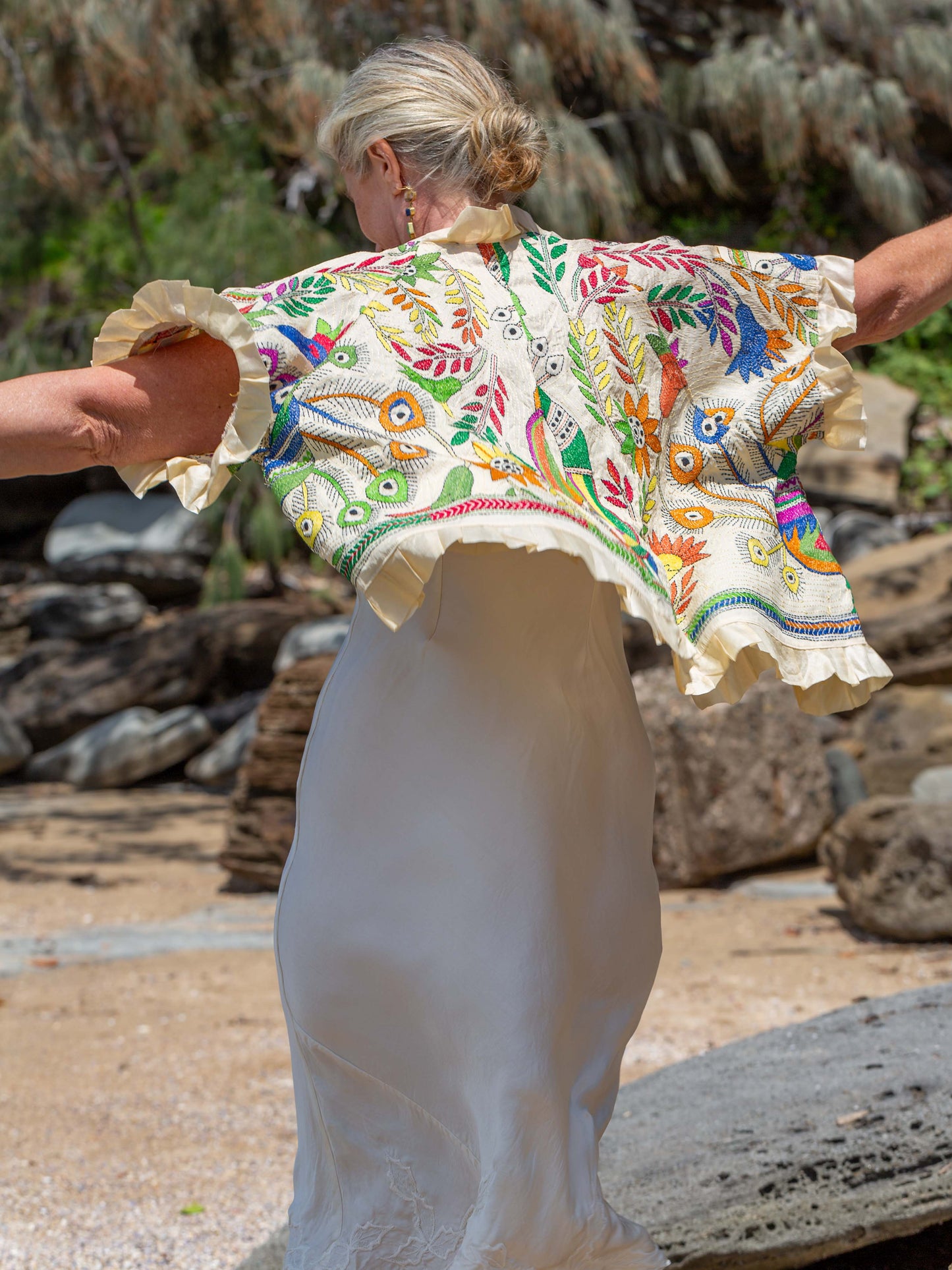 Shibui Silk Jacket. Peacocks Garden. Free Size