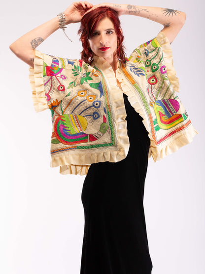 Shibui Silk Jacket. Peacocks Garden. Free Size