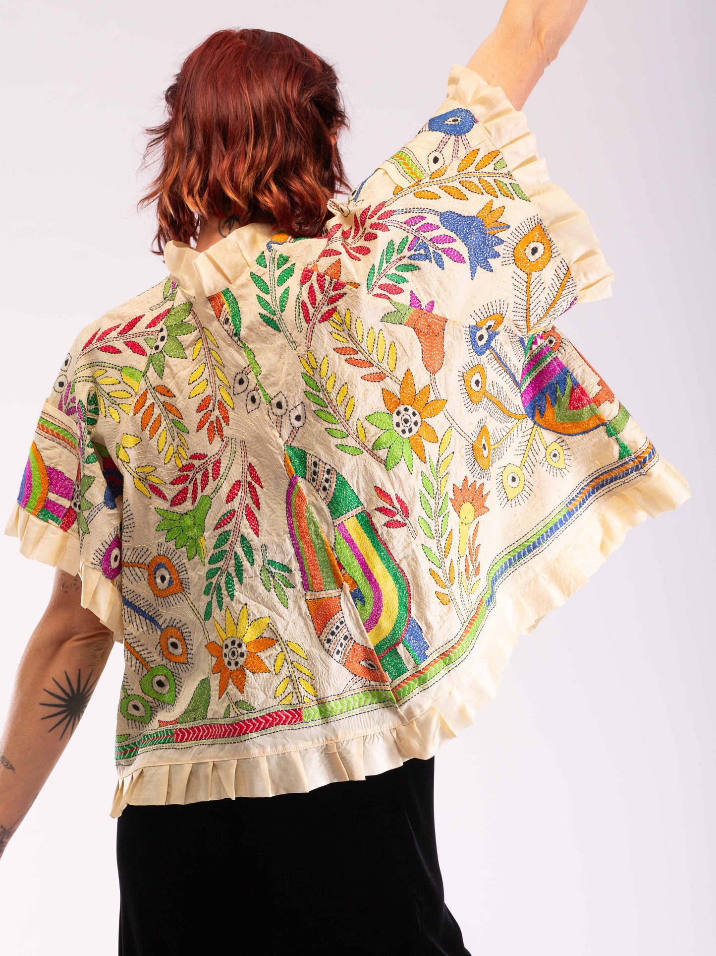 Shibui Silk Jacket. Peacocks Garden. Free Size