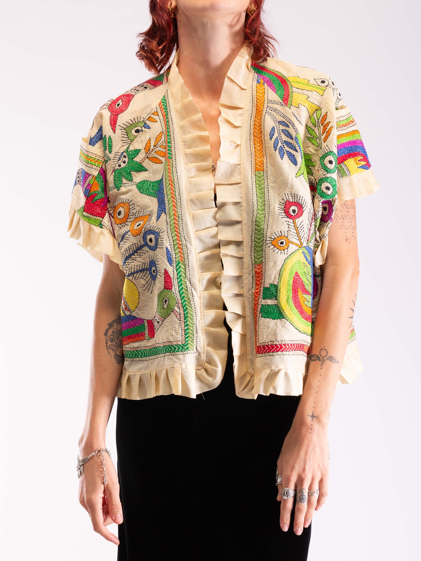 Shibui Silk Jacket. Peacocks Garden. Free Size