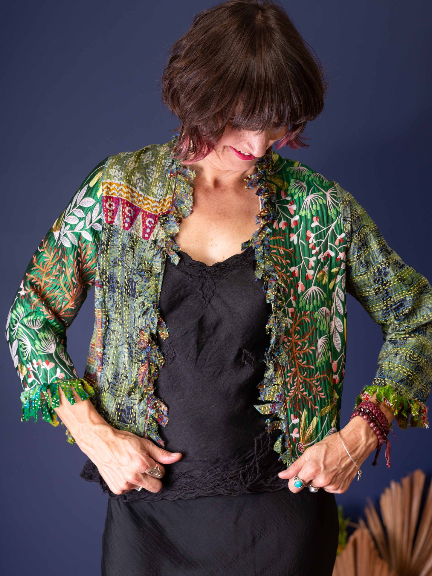 Posh & Patch Silk Collage Jacket Oriental Emerald. Size 12