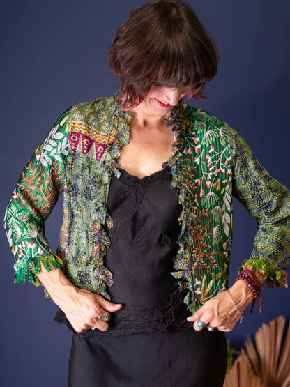 Posh & Patch Silk Collage Jacket Oriental Emerald. Size 12