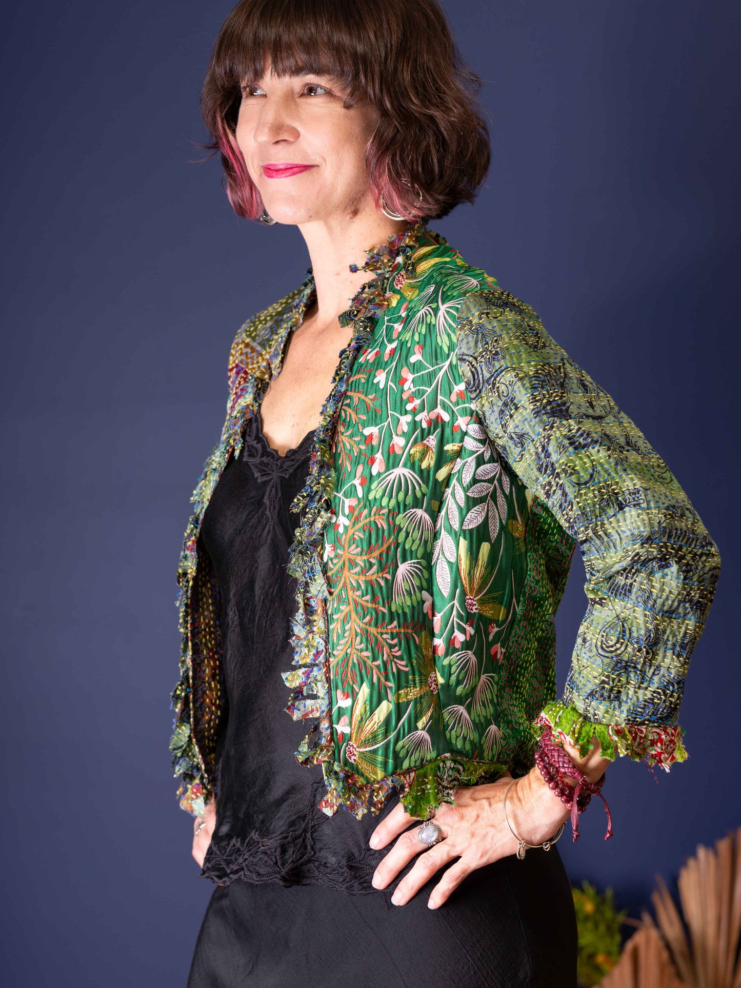 Posh & Patch Silk Collage Jacket Oriental Emerald. Size 12