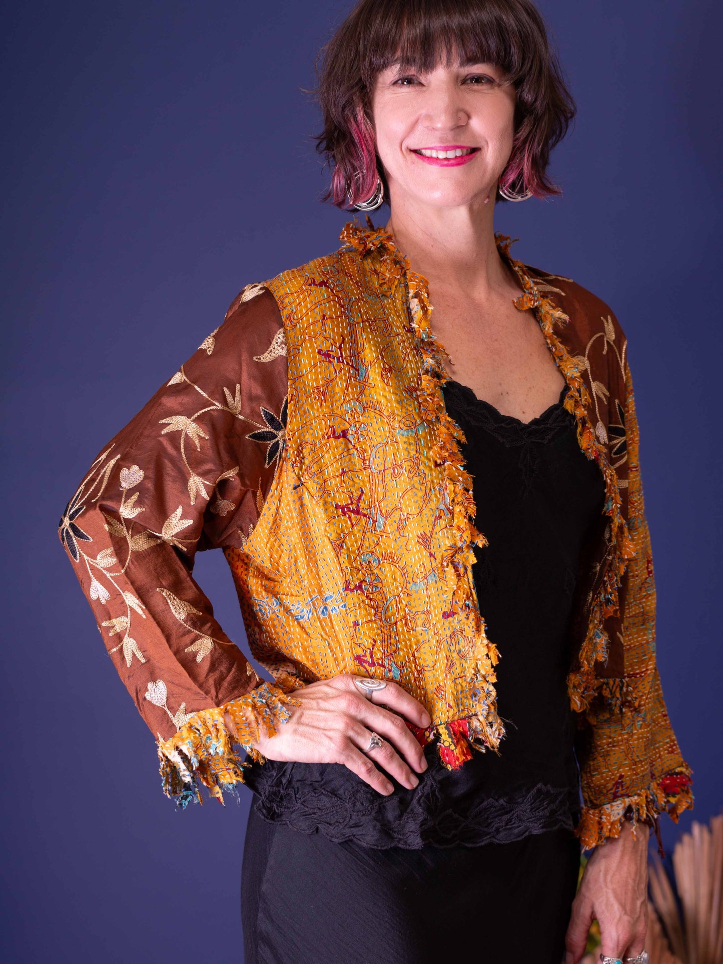 Posh & Patch Silk Collage Chestnut Jacket Size 14