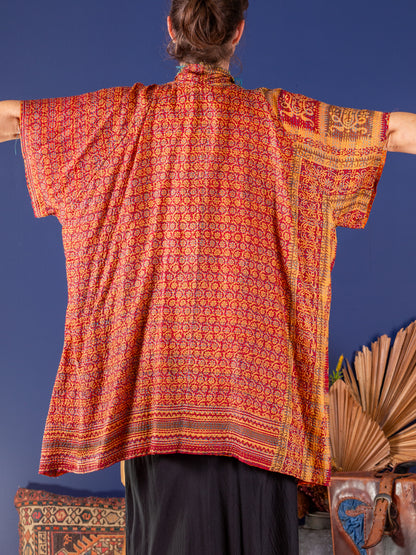 Kimono - silk reversible featuring hand stitching and pockets - tribal sun