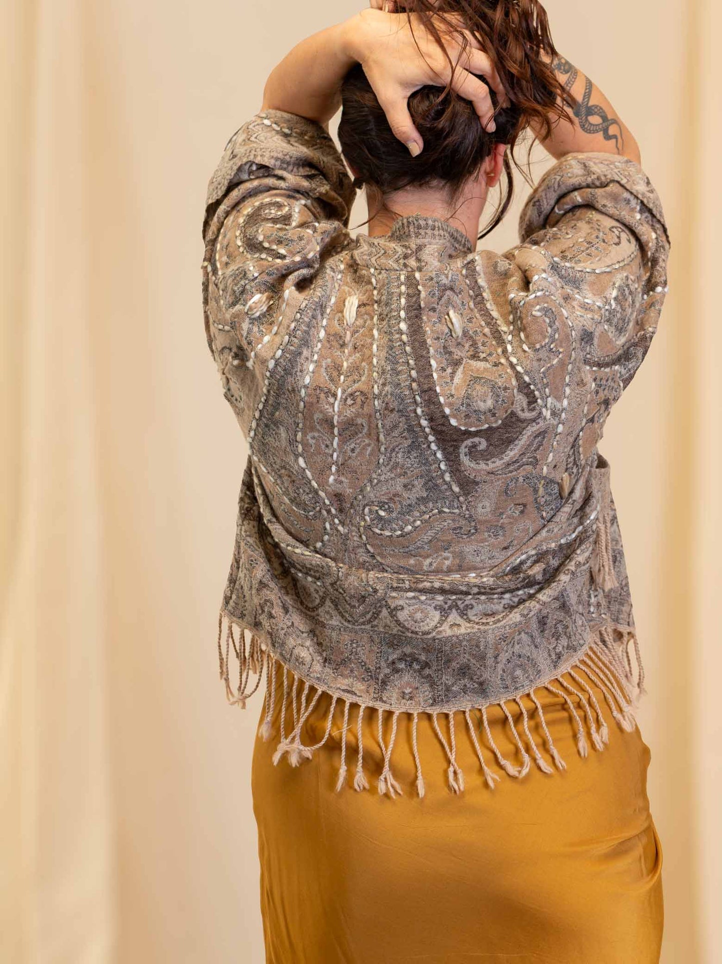 Kashmiri soft fringed wool jacket. Feather Size 14