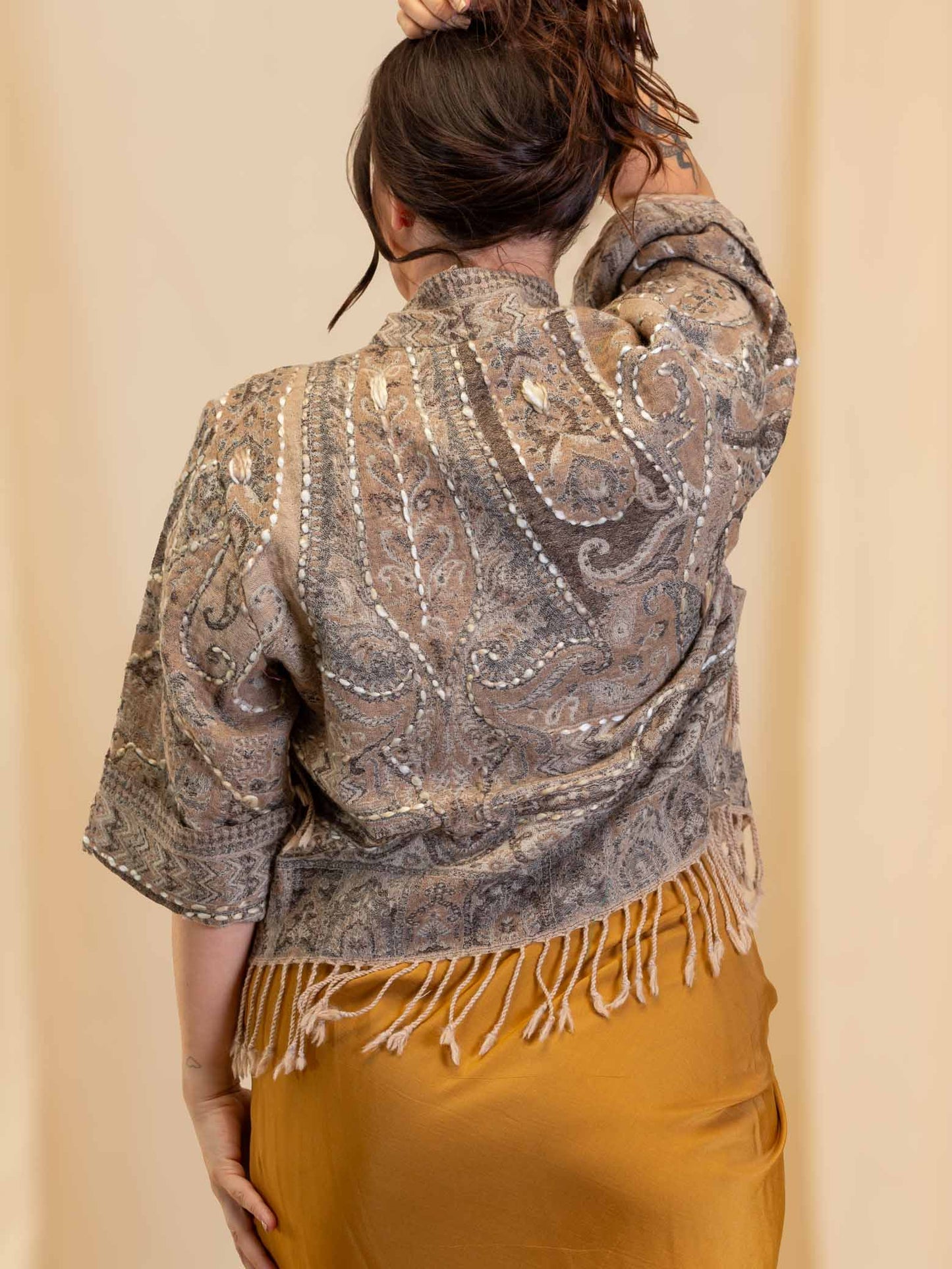 Kashmiri soft fringed wool jacket. Feather Size 14