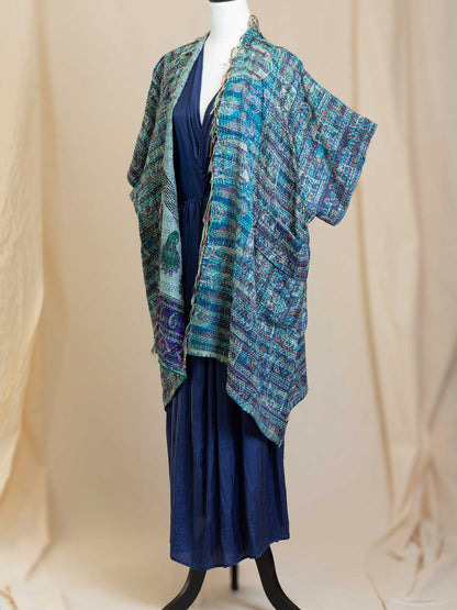 reversable blue kimono in silk