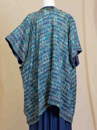 Kimono - silk reversible featuring hand stitching and pockets - Ocean Divination