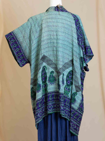 Kimono - silk reversible featuring hand stitching and pockets - Ocean Divination