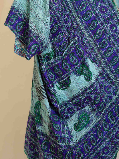 Kimono - silk reversible featuring hand stitching and pockets - Ocean Divination