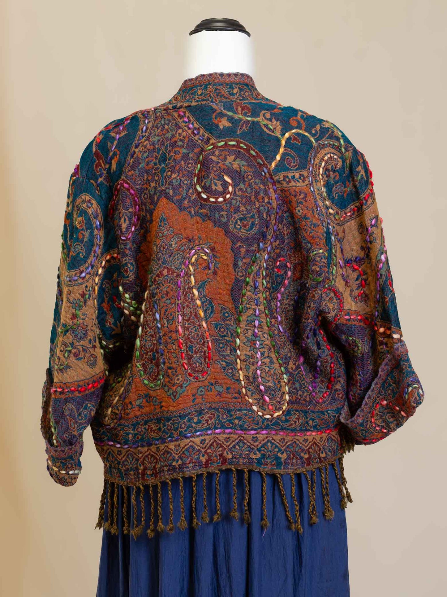 Kashmiri soft fringed wool jacket. Autumn Forest Size 12