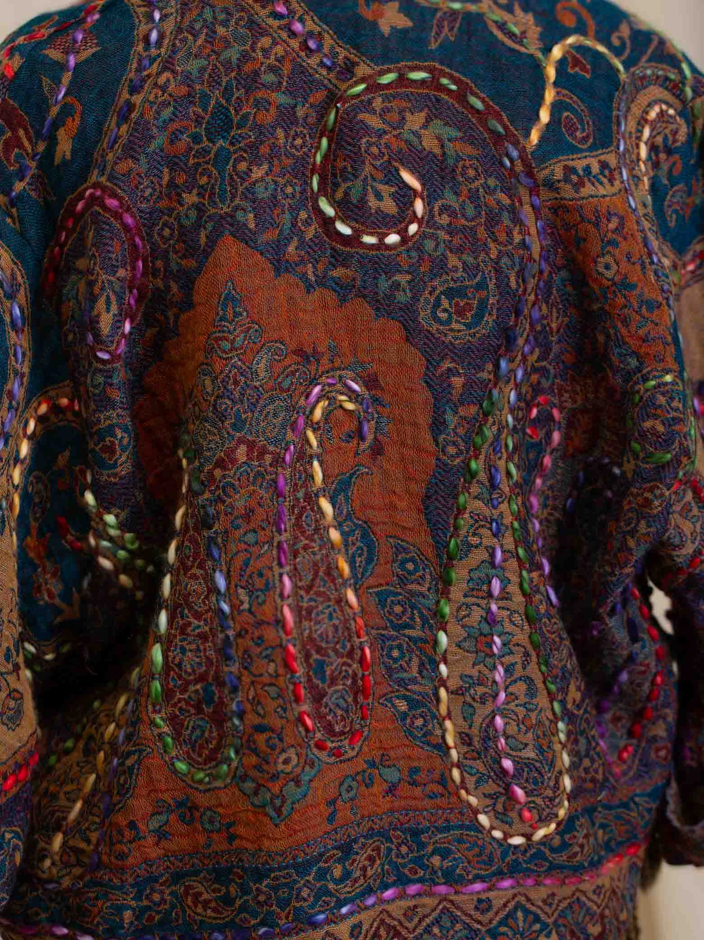 Kashmiri soft fringed wool jacket. Autumn Forest Size 12