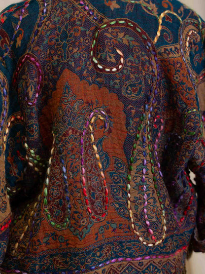 Kashmiri soft fringed wool jacket. Autumn Forest Size 12