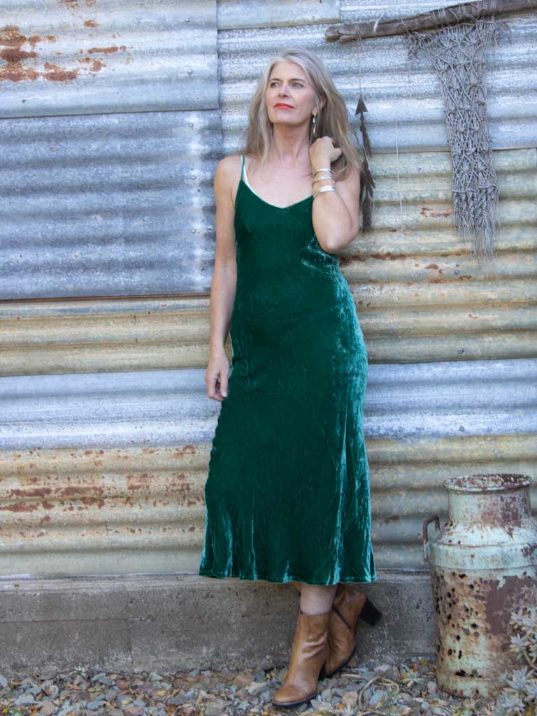 Silk Velvet Slip Maxi Xmas Green