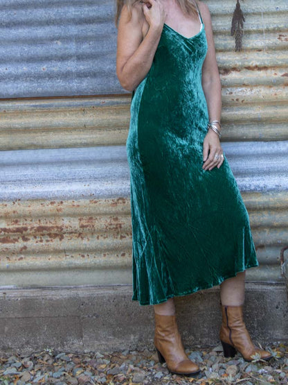 Silk Velvet Slip Maxi Xmas Green