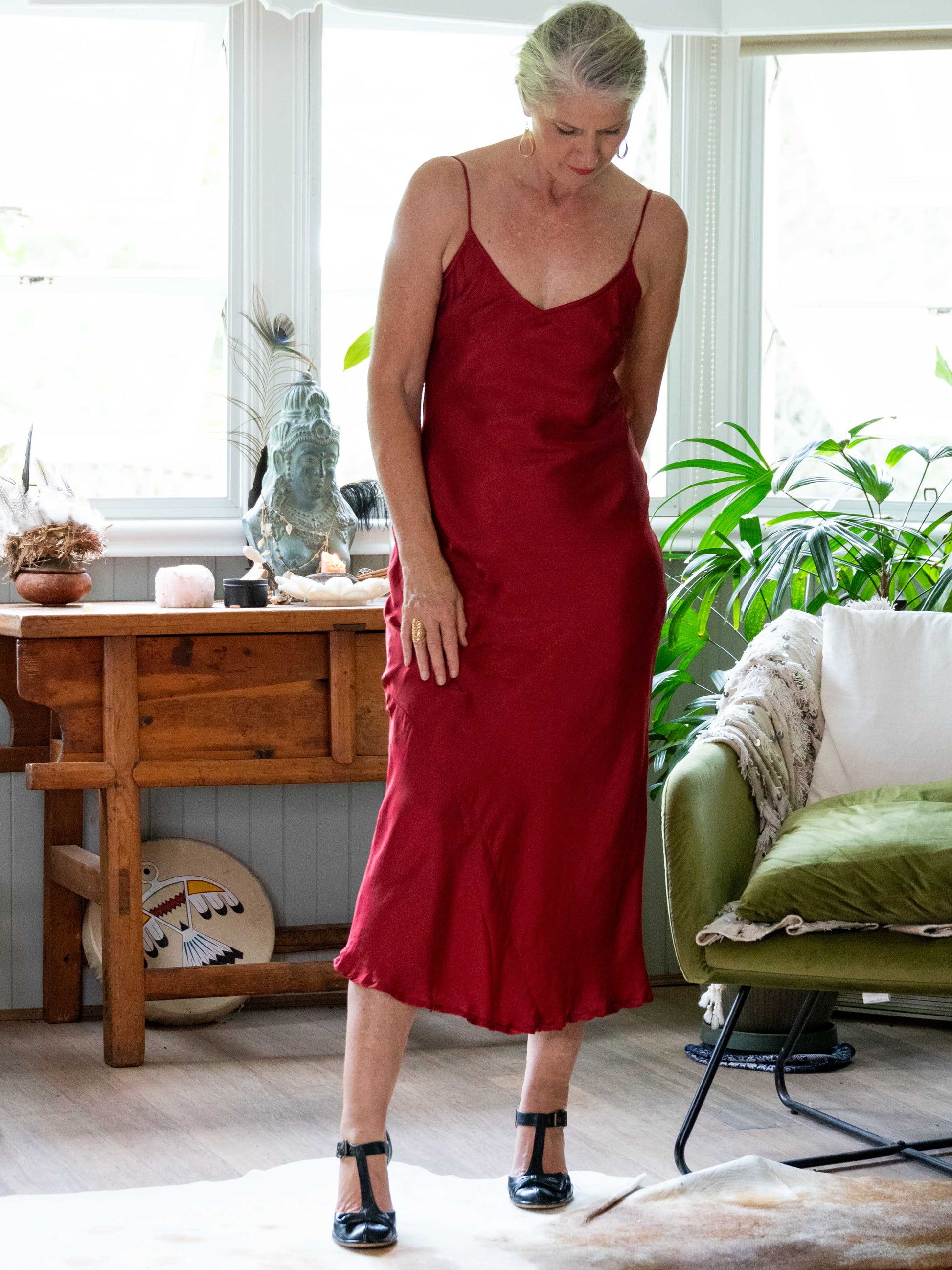 Marilyn Silk Satin Slip Dress Long