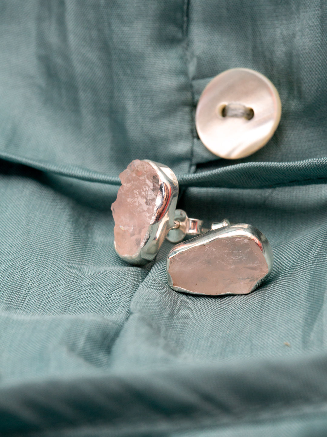 The Curated Edit .. Amber Dress in Dove Blue / Silver Rose Quartz Studs