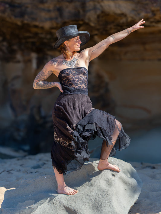 Silk & Sheer Tiered Ruffle Skirt "Paisley Gala"