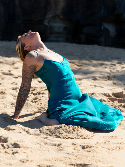 Marilyn Slip Long Turquoise Satin