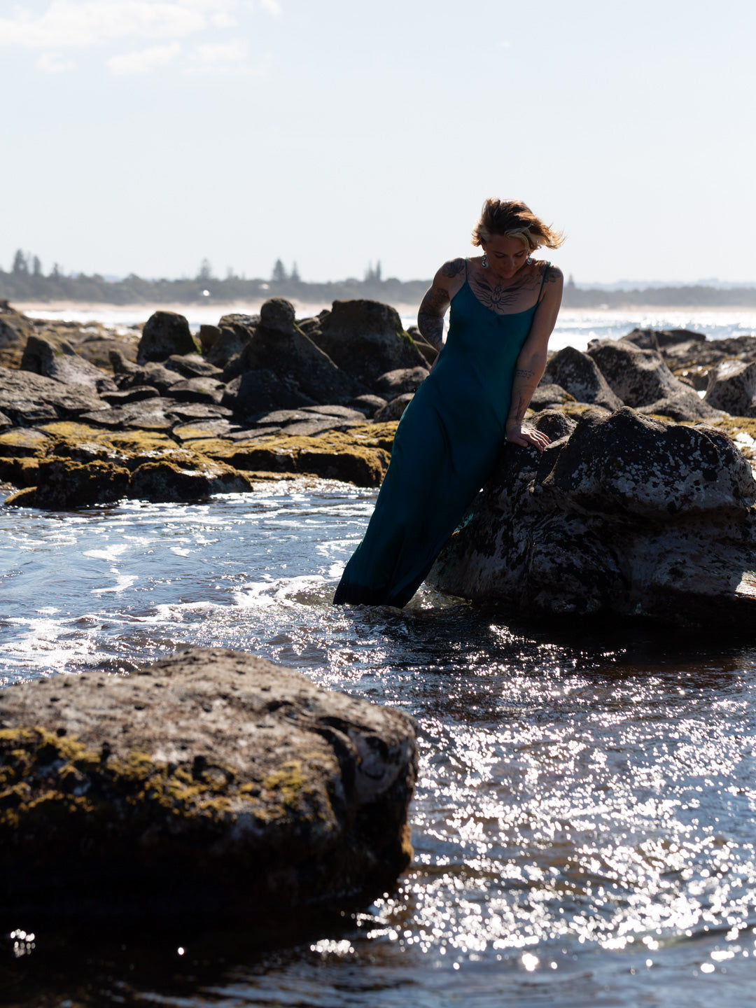 Marilyn Slip Long Turquoise Satin