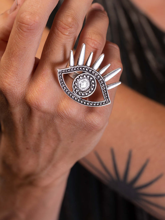 Model wearing eye ring