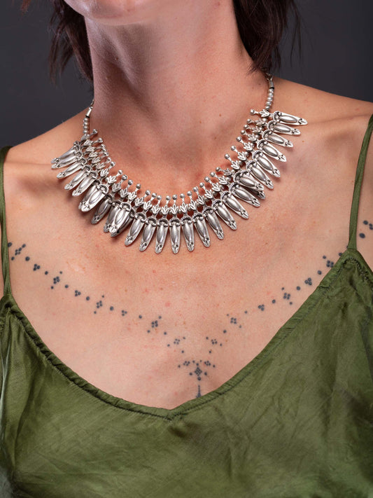 Model wearing Turkish silver necklace