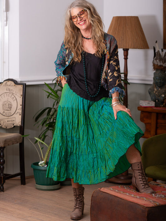 Catalina Tiered Skirt Emerald