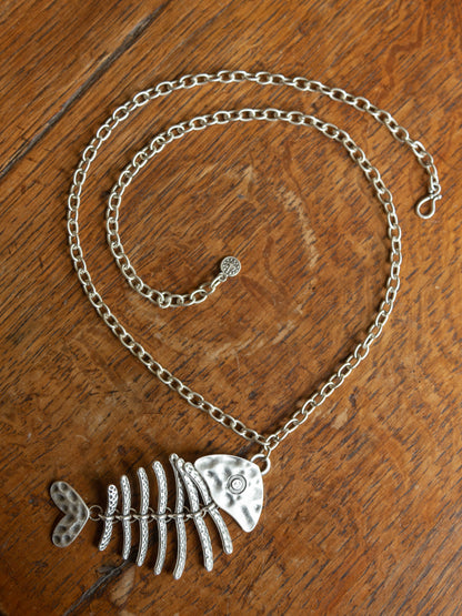 Fish bone silver necklace