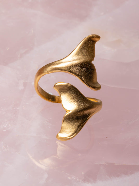 two whale tails wrap around gold ring