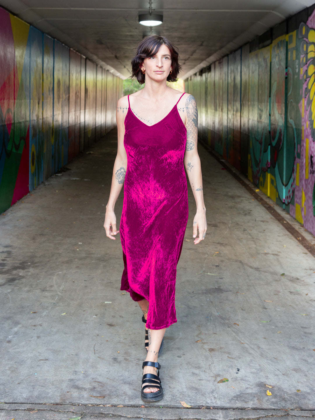 Silk Velvet Slip Maxi Fuschia