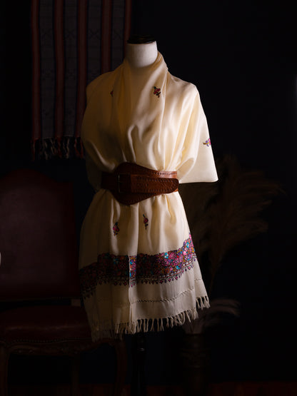 Large Hand Embroidered Vintage Wool Shawl