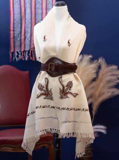 Large Hand Embroidered Vintage Wool Shawl
