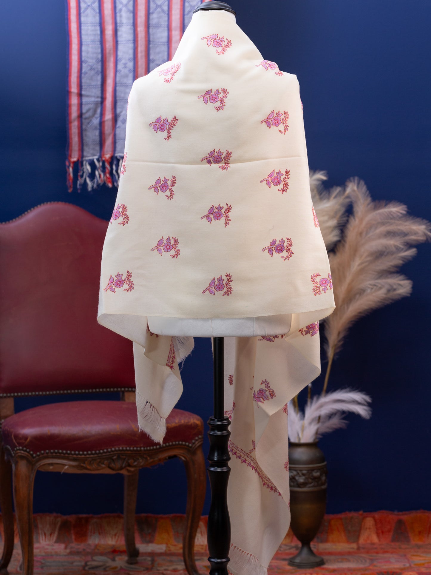 Large Hand Embroidered Vintage Wool Shawl