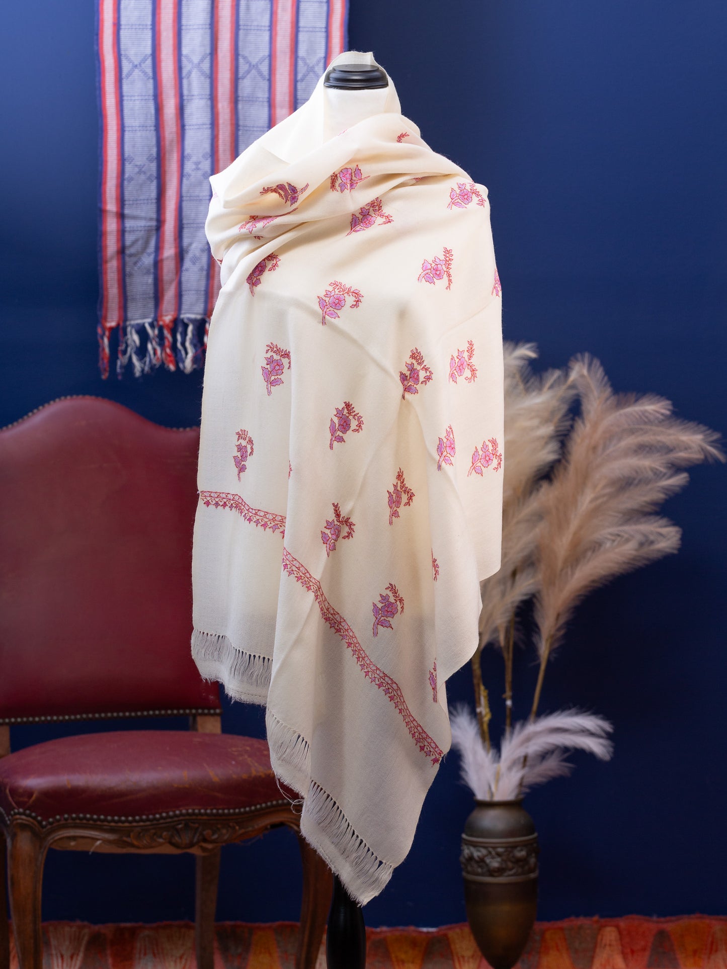 Large Hand Embroidered Vintage Wool Shawl