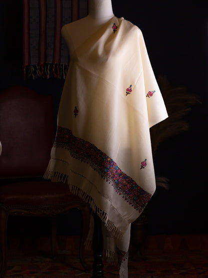 Large Hand Embroidered Vintage Wool Shawl