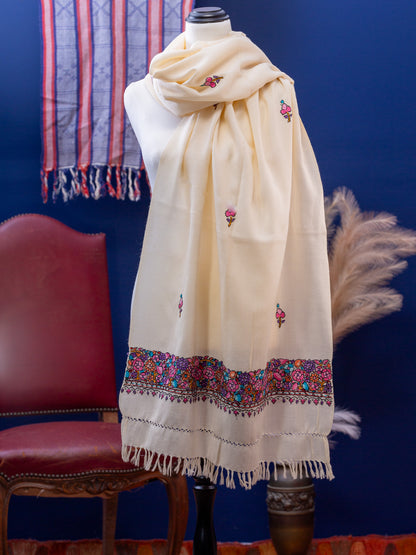 Large Hand Embroidered Vintage Wool Shawl