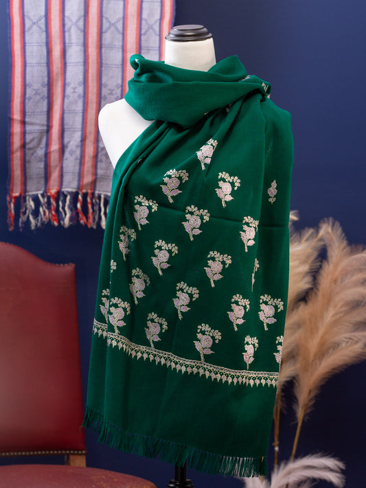 Large Hand Embroidered Vintage Wool Shawl