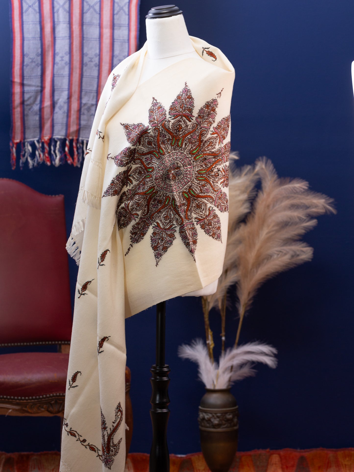 Large Hand Embroidered Vintage Wool Shawl